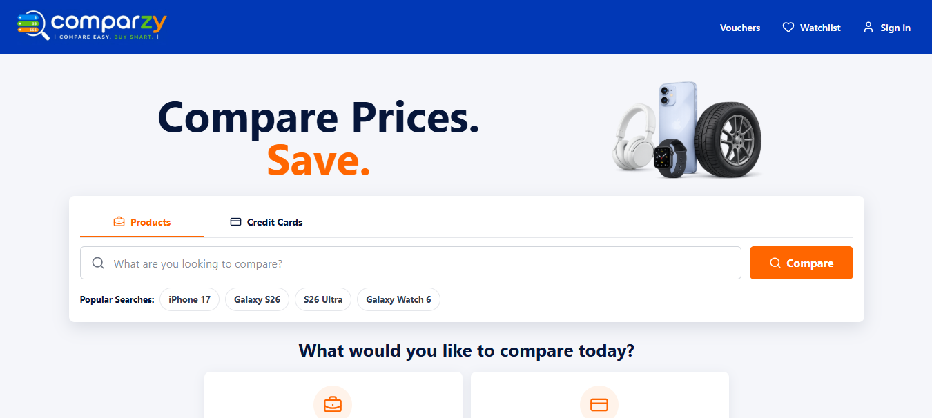 Comparzy product comparison homepage